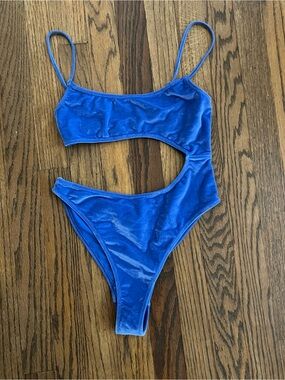 TRIANGL Royal Blue One Piece Swimsuit velvet bathing suit size small S